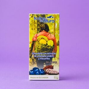 Barra de Chocolate 70% Cacao con Extracto de Arándano Andino y Macambo (50 g)